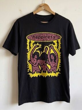 Gildan Black Short Sleeve Tee with Pink and Yellow Graphic - "happiness"